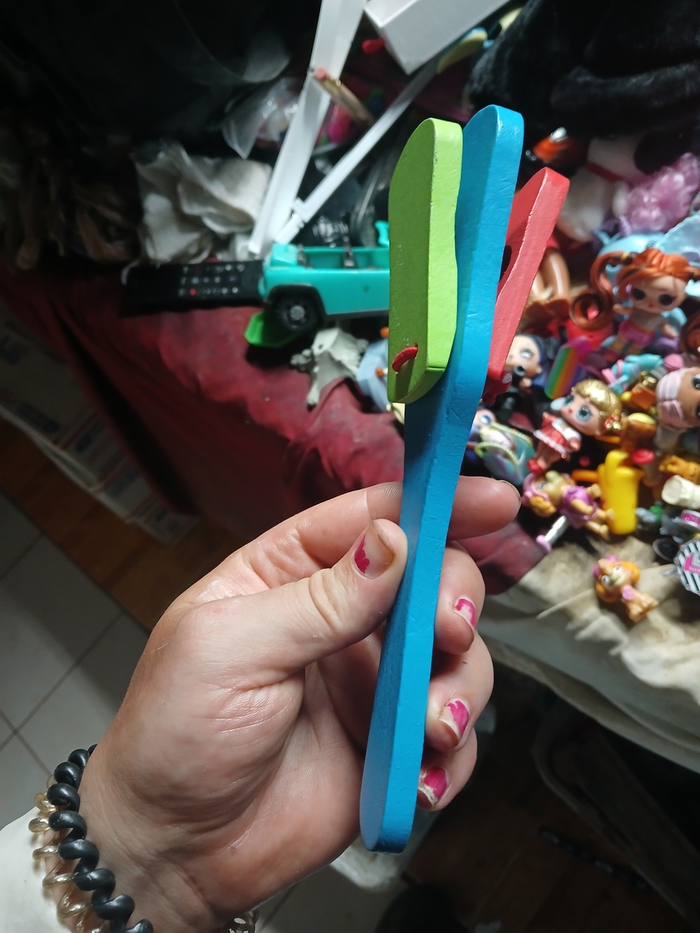 Melissa & Doug Wooden Flip-Flop Clacker Toy - Blue, Green & Pink